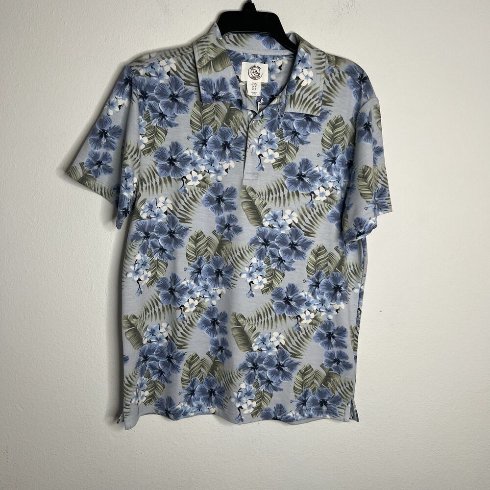 Panama Jack Men's Polo Shirt Gray Floral Tropical Stretch Size Medium New